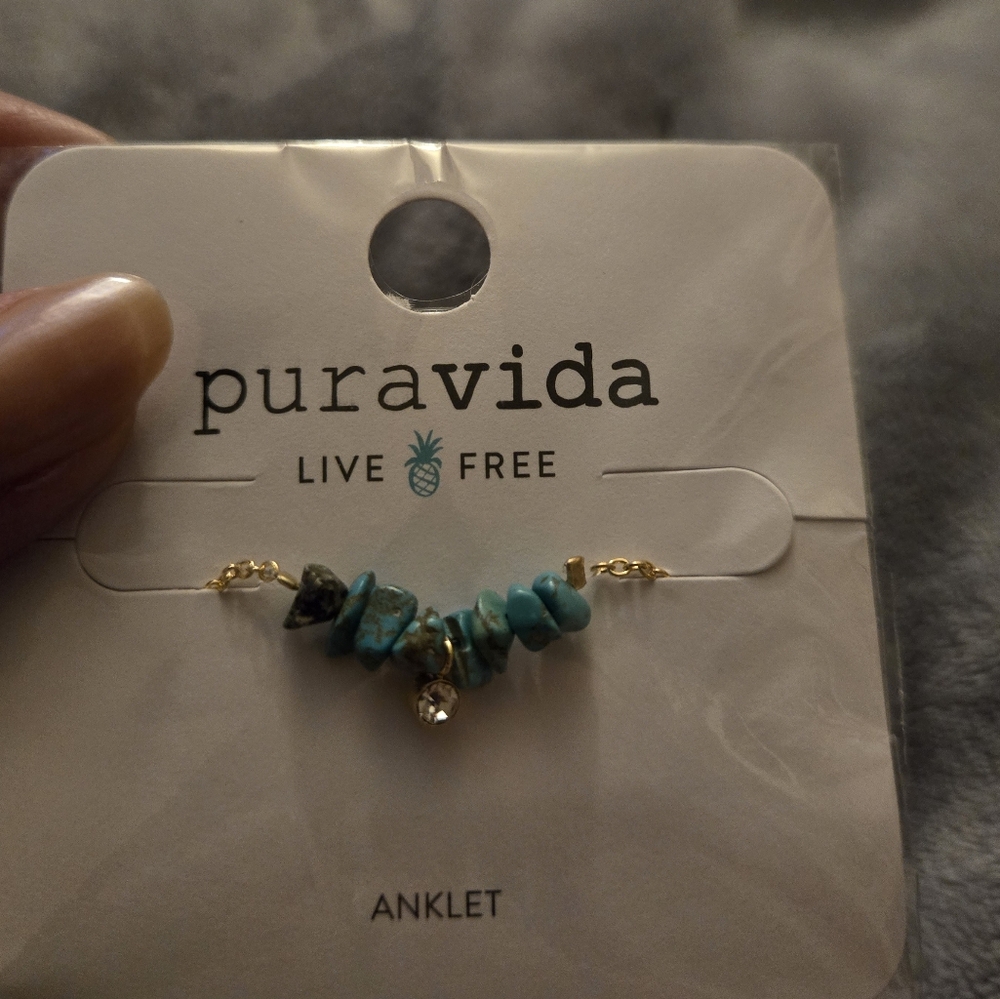 Gold tone and turquoise Pura Vida anklet - Picture 4 of 11